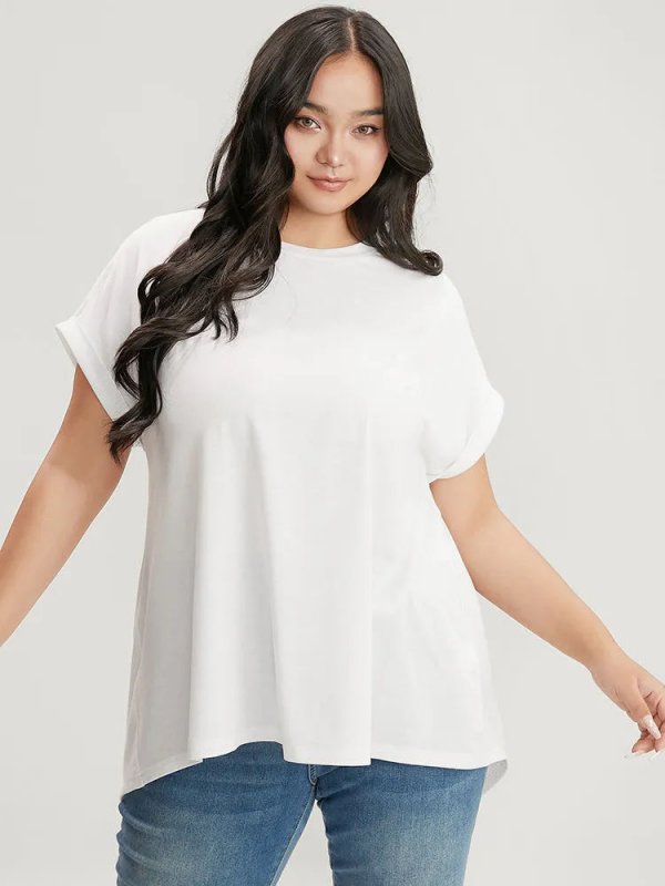 Solid Round Neck Crossover Back T-shirt