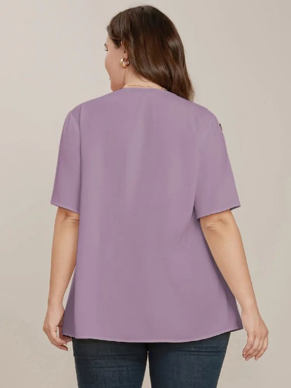 Plain Round Neck Button Detail Blouse