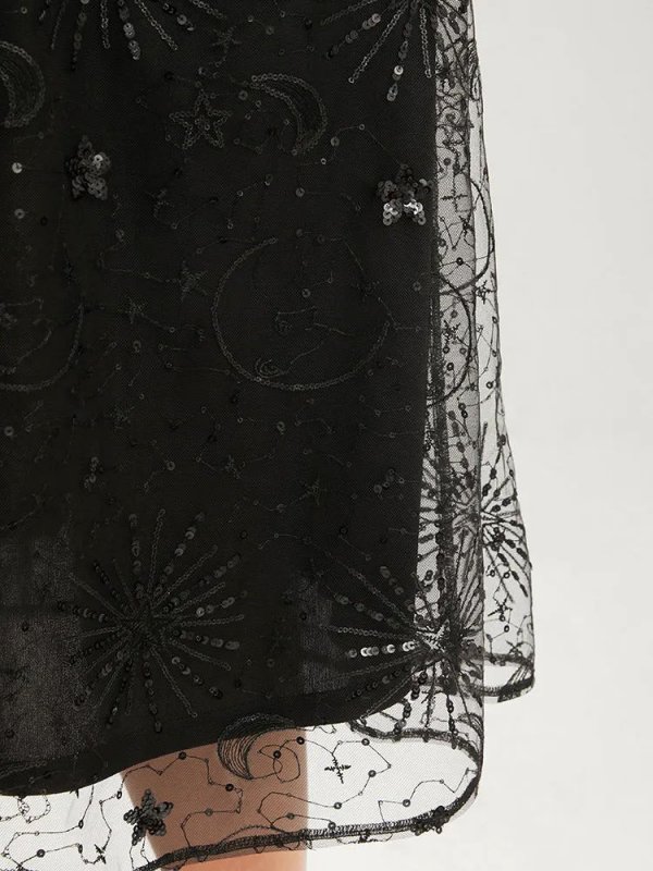 Moon And Star Sequin Detail Pocket Mesh Midi Dress