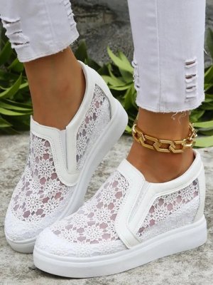 Contrast Lace Hidden Wedge Wedding Bridal Sneakers