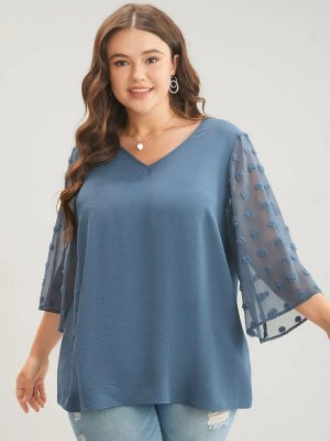 Polka Dot Mesh Patchwork Flounce Sleeve  Blouse