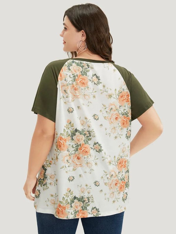 Floral & Butterfly Print Raglan Sleeve  T-shirt