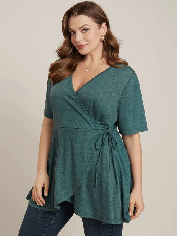 Solid Button V Neck Ruffles Blouse