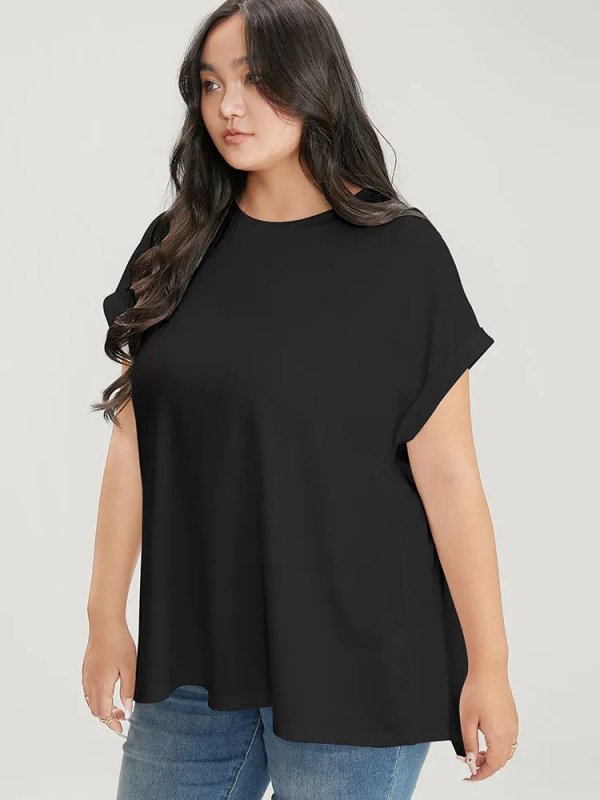 Solid Round Neck Crossover Back T-shirt