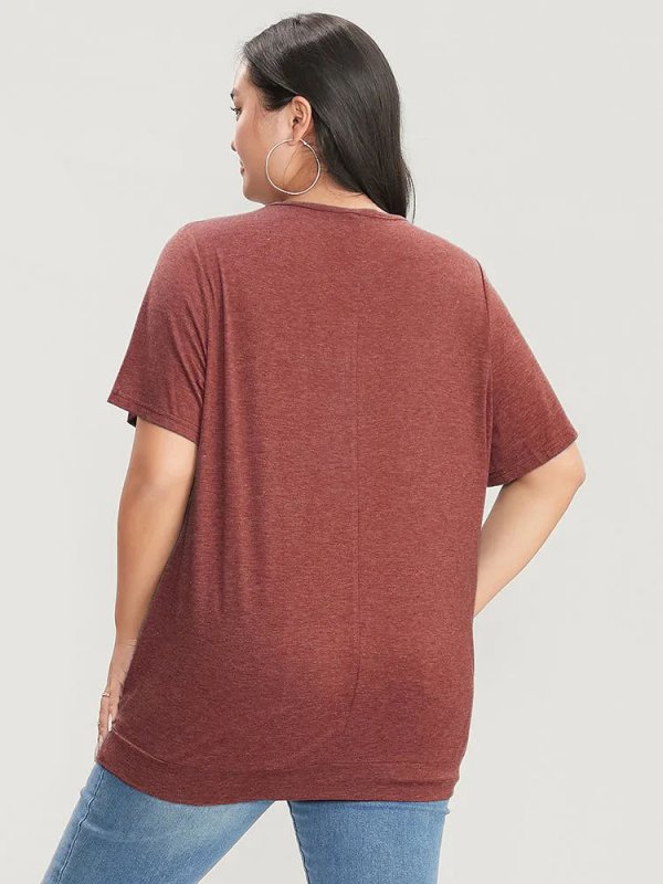 Solid Round Neck Pleated Detail T-shirt