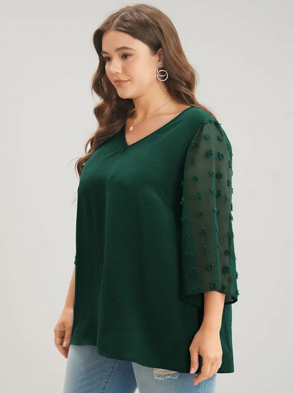 Polka Dot Mesh Patchwork Flounce Sleeve  Blouse