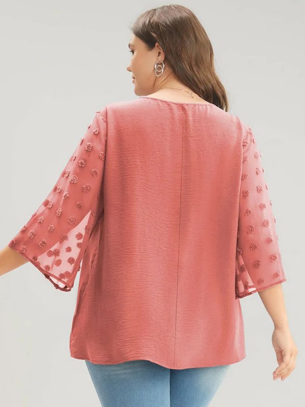 Polka Dot Mesh Patchwork Flounce Sleeve  Blouse