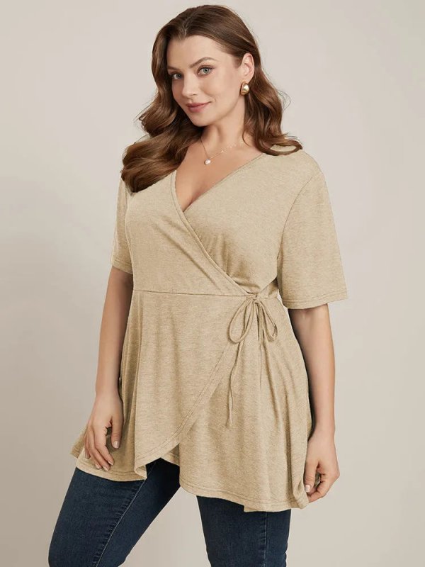 Solid Button V Neck Ruffles Blouse