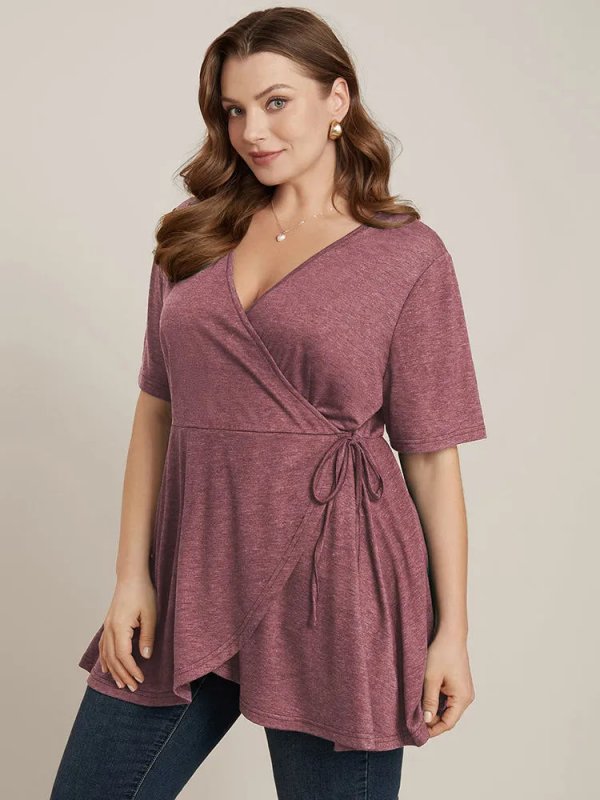 Solid Button V Neck Ruffles Blouse