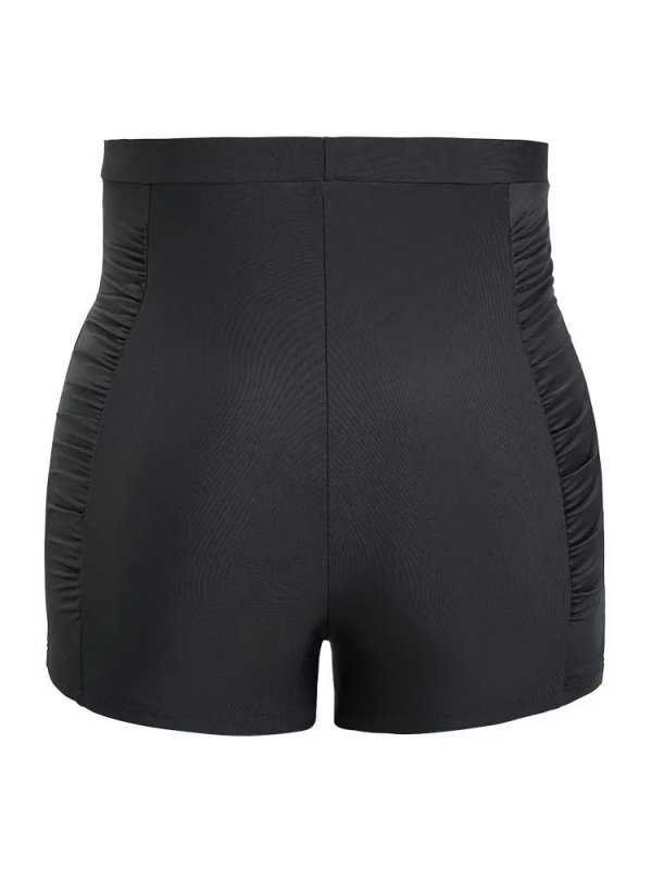 Solid High Waist Ruched Detail Swim Shorts