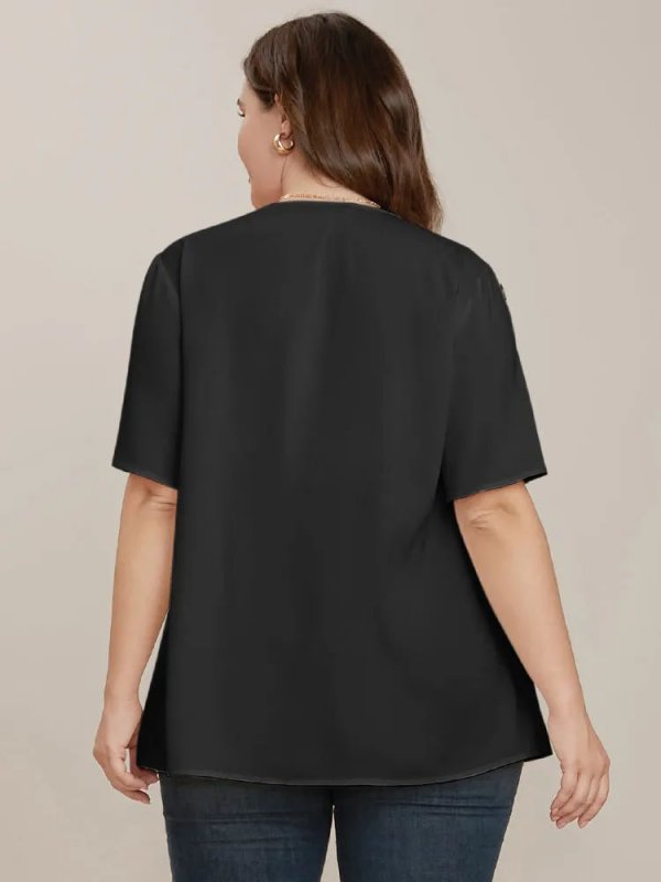 Plain Round Neck Button Detail Blouse