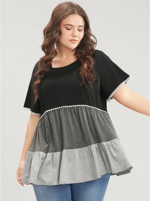 Colorblock Contrast Ruffle Tiered T-shirt