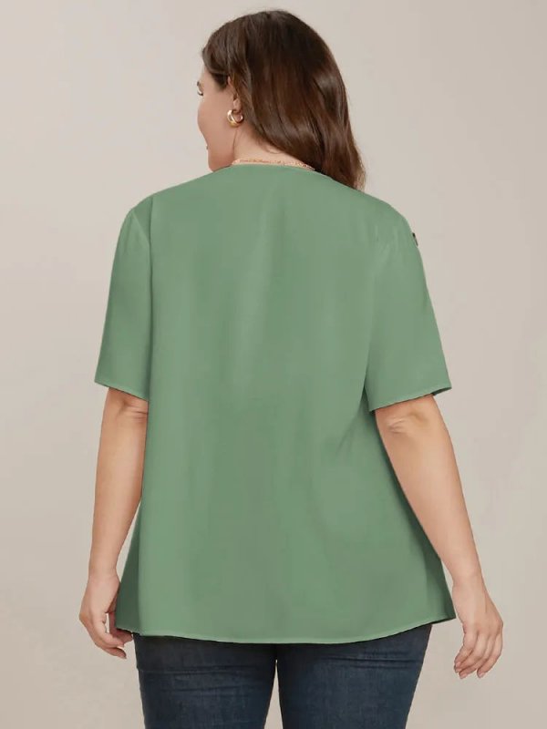 Plain Round Neck Button Detail Blouse