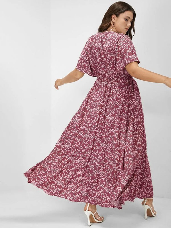 [Hot Sale] Flutter Sleeve Ditsy Floral Pocket Split Maxi Dress