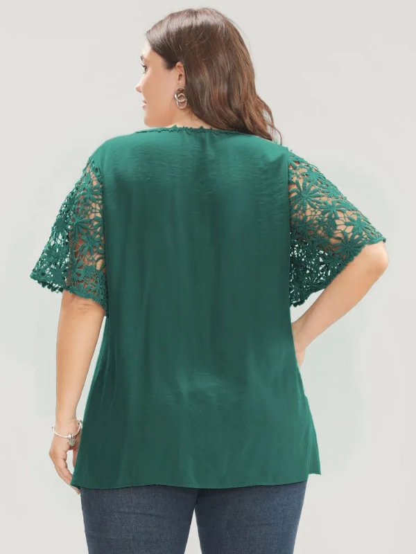 Plain V Neck Floral Patchwork Blouse