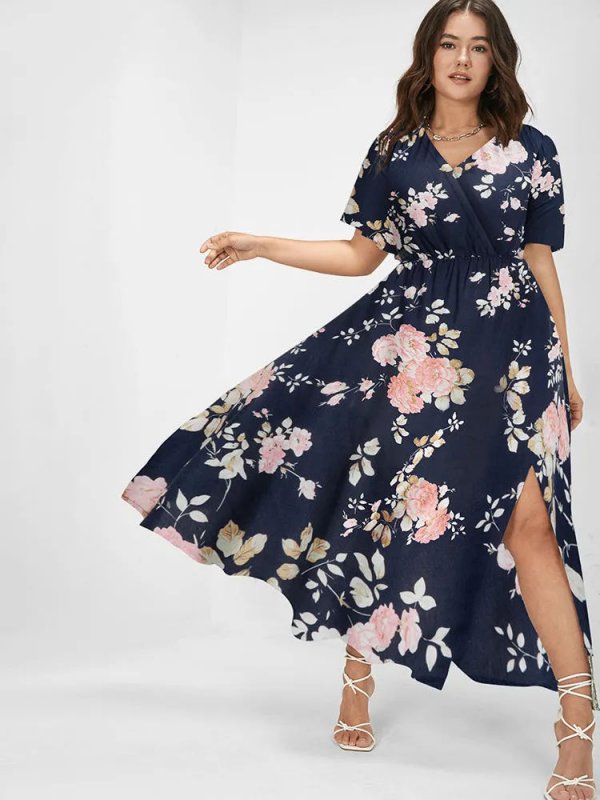 [Hot Sale] Flutter Sleeve Ditsy Floral Pocket Split Maxi Dress