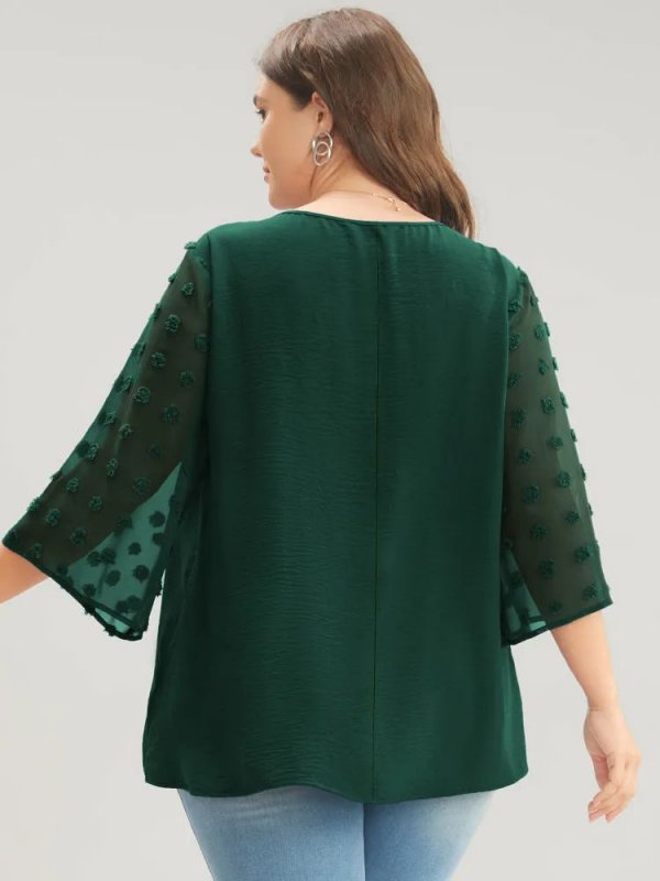 Polka Dot Mesh Patchwork Flounce Sleeve  Blouse