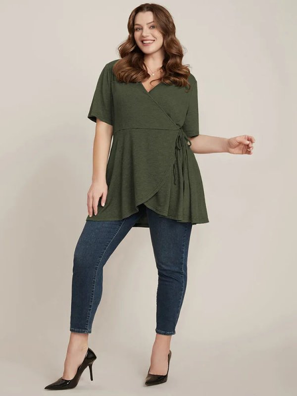 Solid Button V Neck Ruffles Blouse