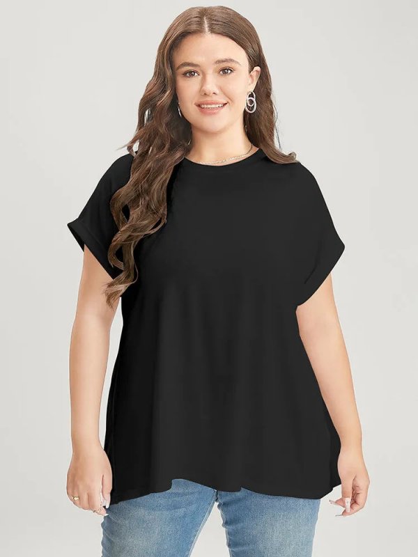 Solid Round Neck Crossover Back T-shirt