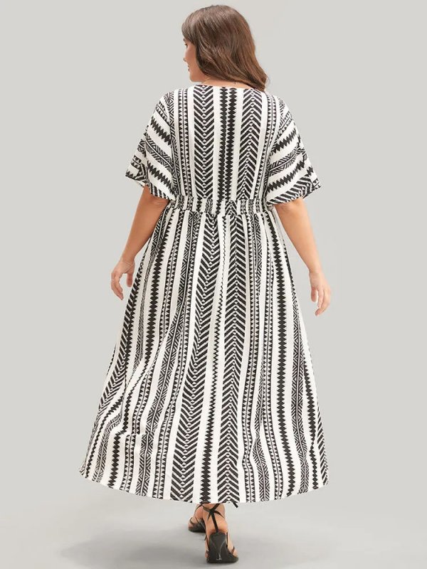 Solid Geometric Dolman Sleeve Pocket Shirred Split Hem Dress