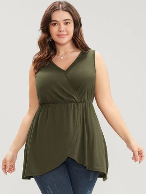 Solid Wrap Sleeveless Asymmetrical Hem Tank Top