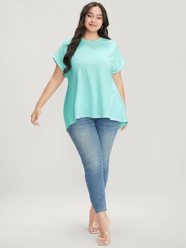 Solid Round Neck Crossover Back T-shirt