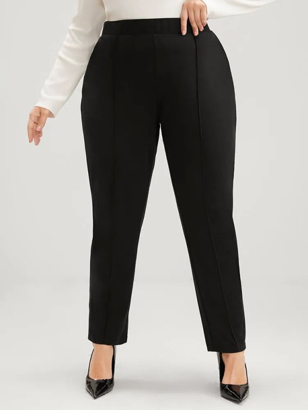 Solid Elastic Waist Pocket Leggings