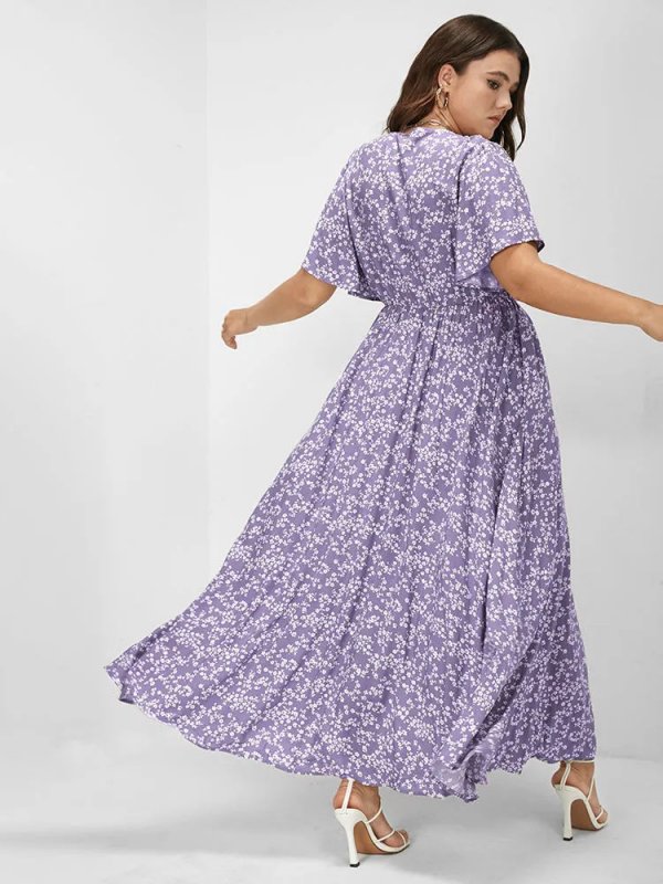 [Hot Sale] Flutter Sleeve Ditsy Floral Pocket Split Maxi Dress