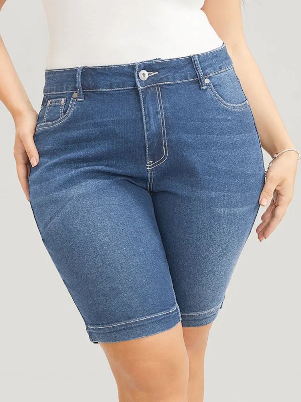 Very Stretchy High Rise Dark Wash Denim Shorts