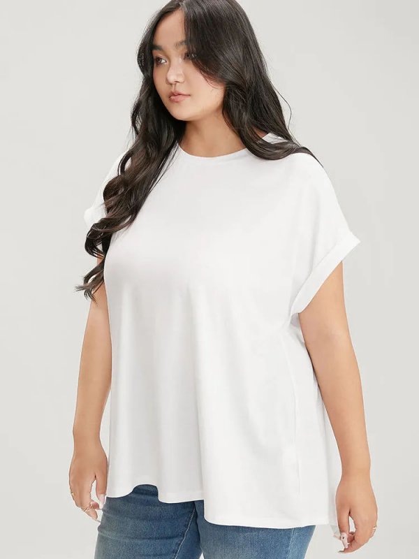 Solid Round Neck Crossover Back T-shirt